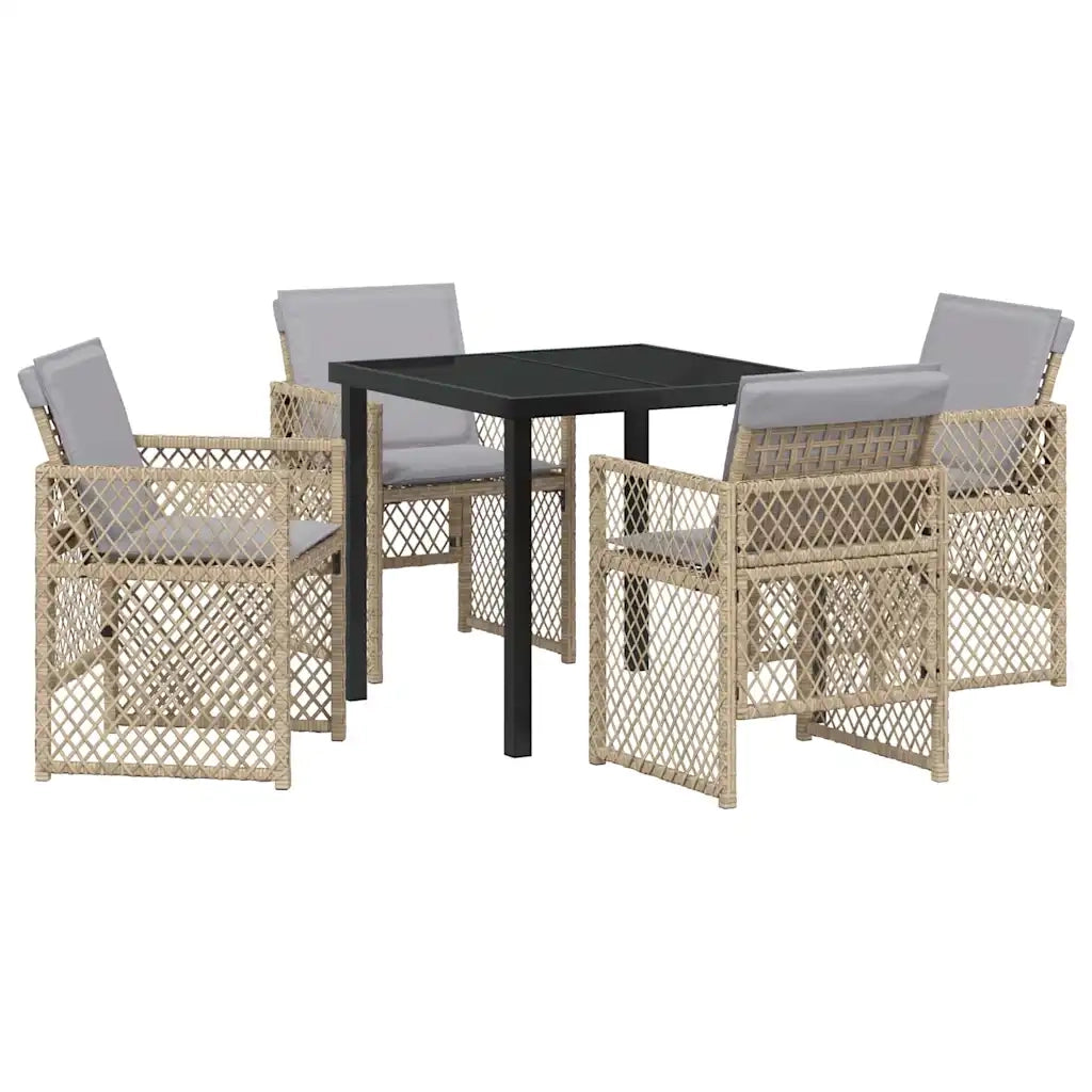 Set da Pranzo per Giardino 5 pcs Beige polyrattan