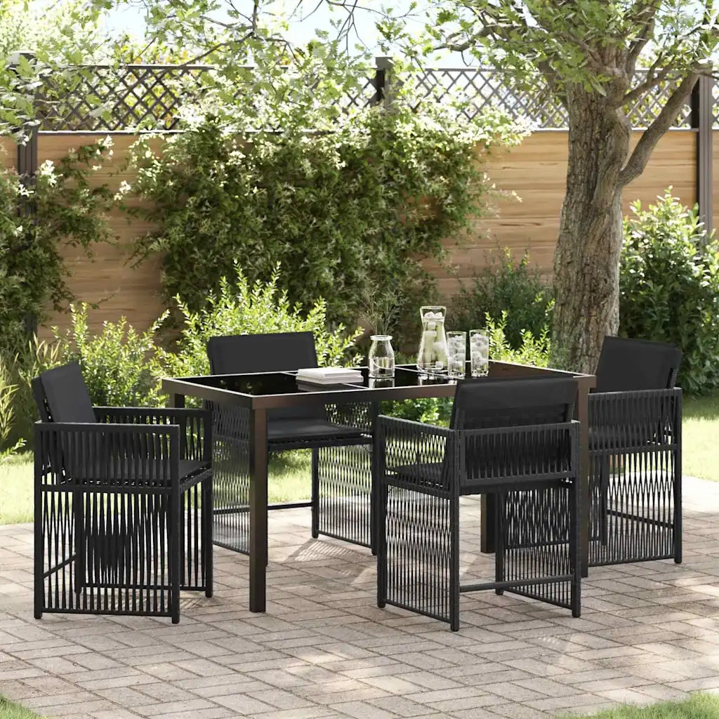 Set da Pranzo per Giardino 5 pcs Nero polyrattan