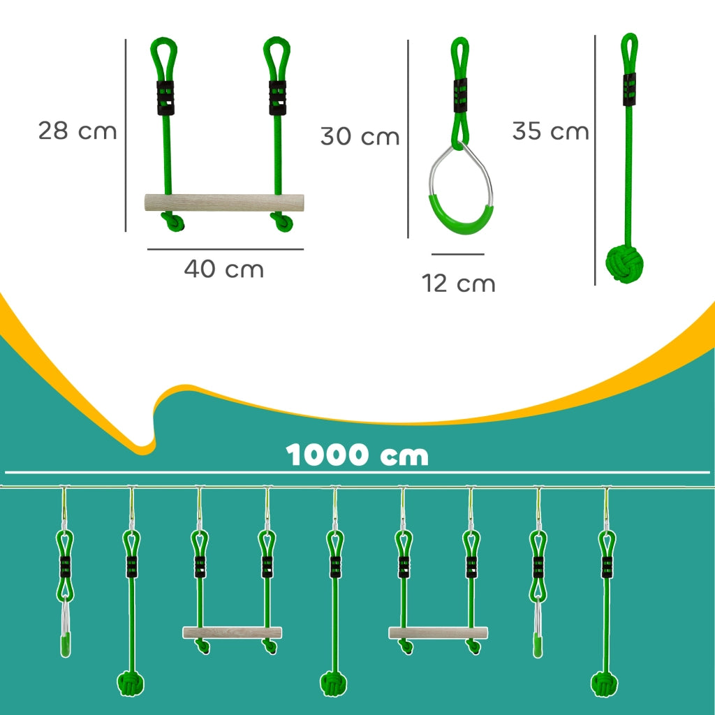 Set Parcours Ninja per Bambini 10m ¨C Minimal ¨C Verde