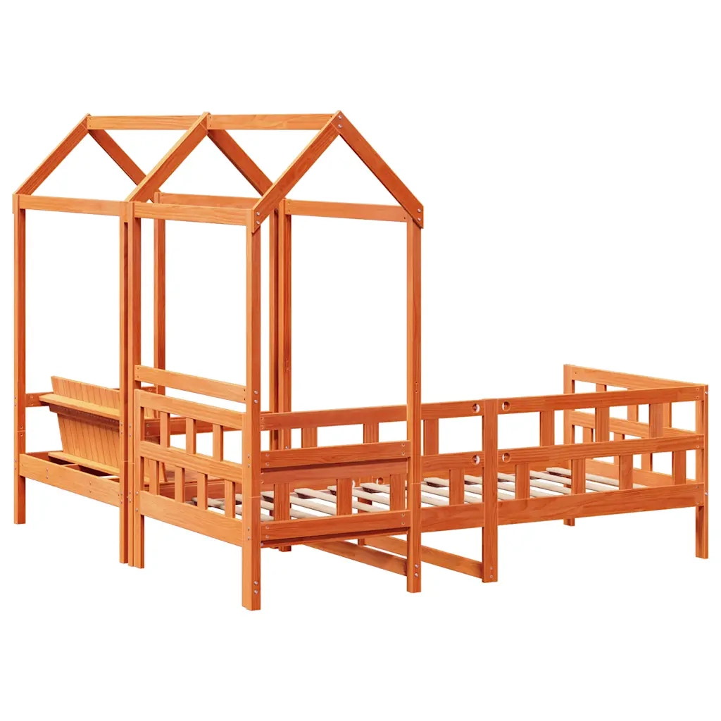 Letto singolo | Letto per adulti | Set Dormeuse con Tetto Marrone Cera 80x200 cm Massello Pino