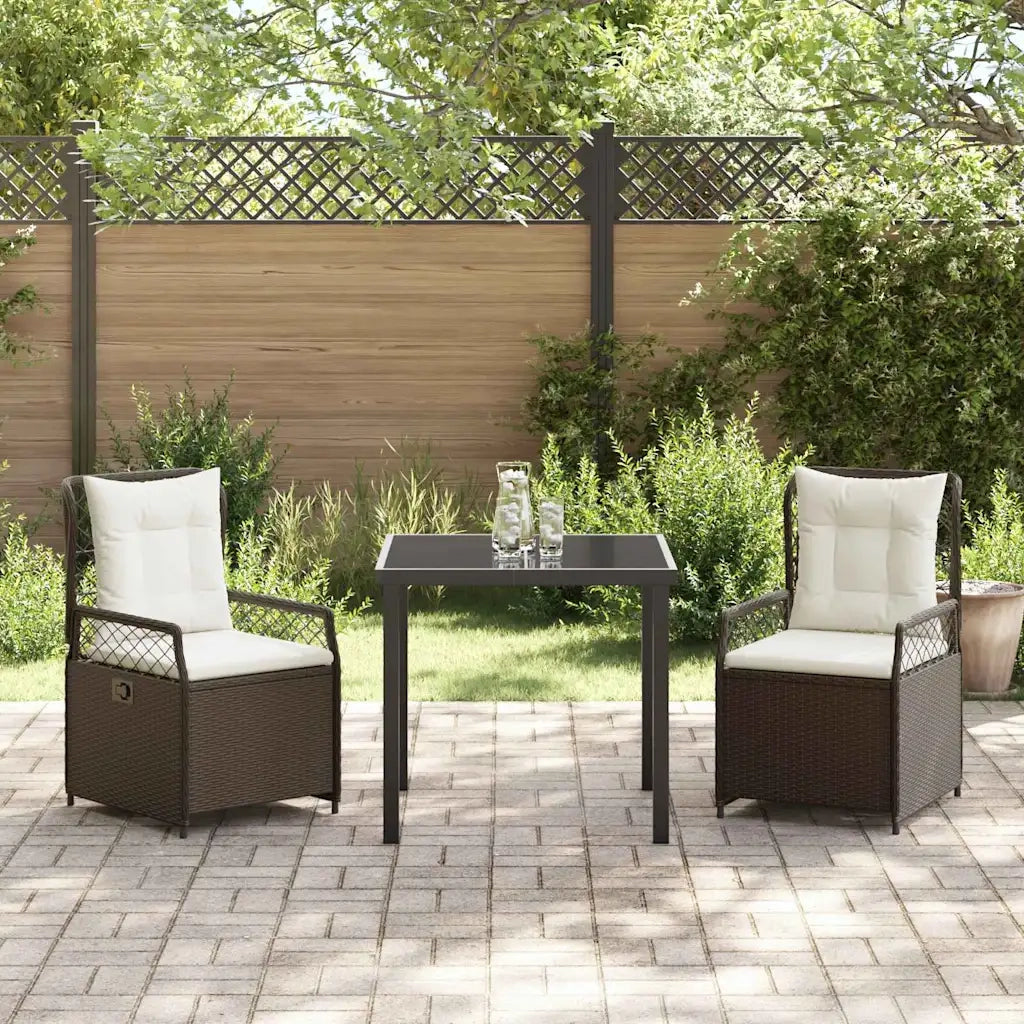 Set da Pranzo per Giardino 3 pcs Marrone polyrattan