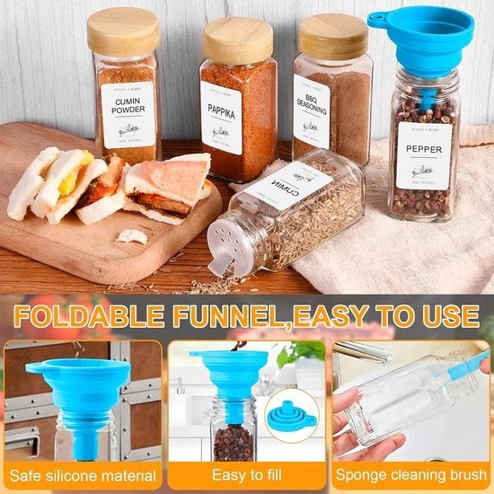 Set di 15 contenitori di erbe in vetro e legno, contenitore di erbe con coperchio, 120 ml, contenitore di erbe in vetro per conservazione sigillata in cucina, contenitore di erbe con setaccio, etichette, spazzola, secchio.