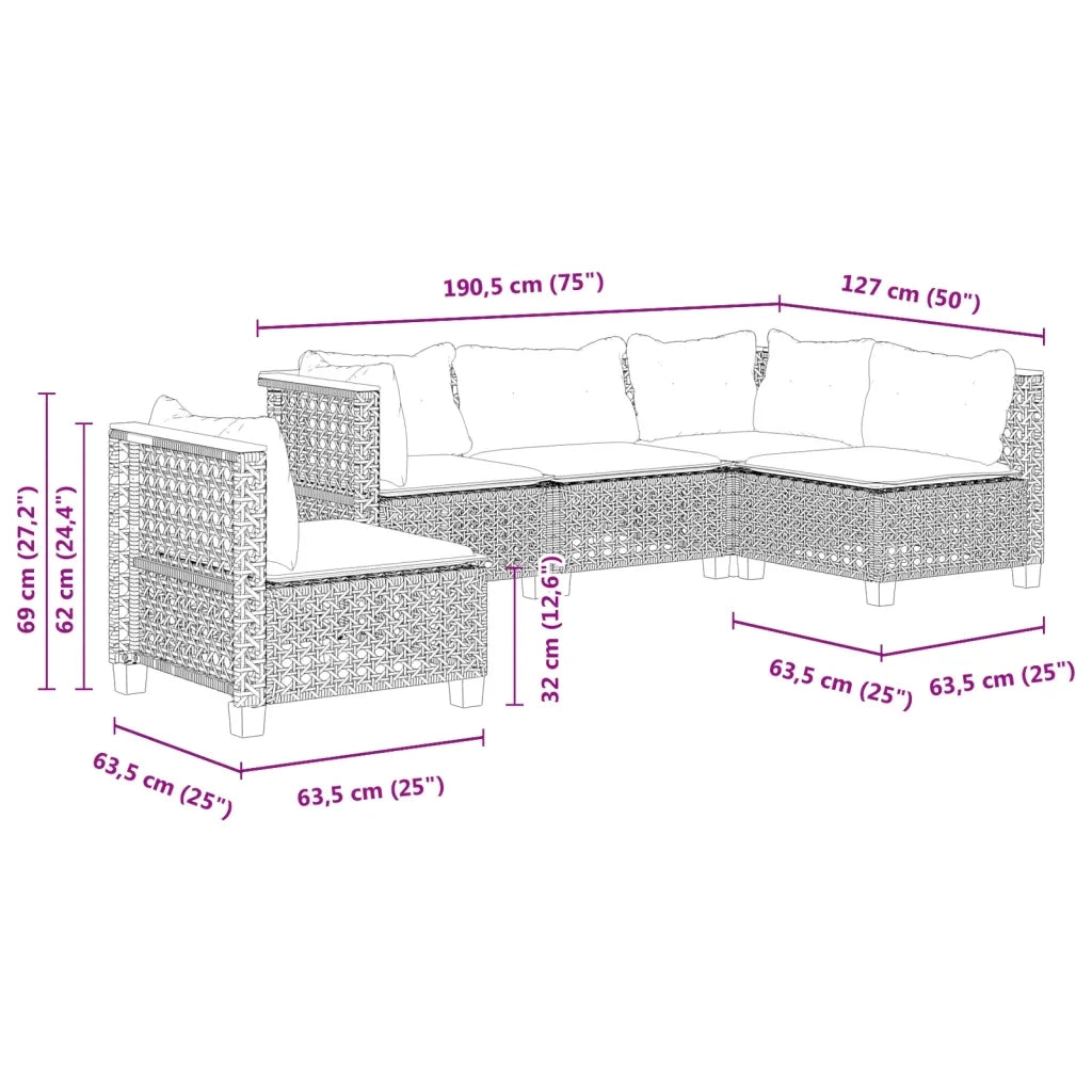 Set Divano da Giardino 5 pz con Cuscini Grigio in Polyrattan 3261837
