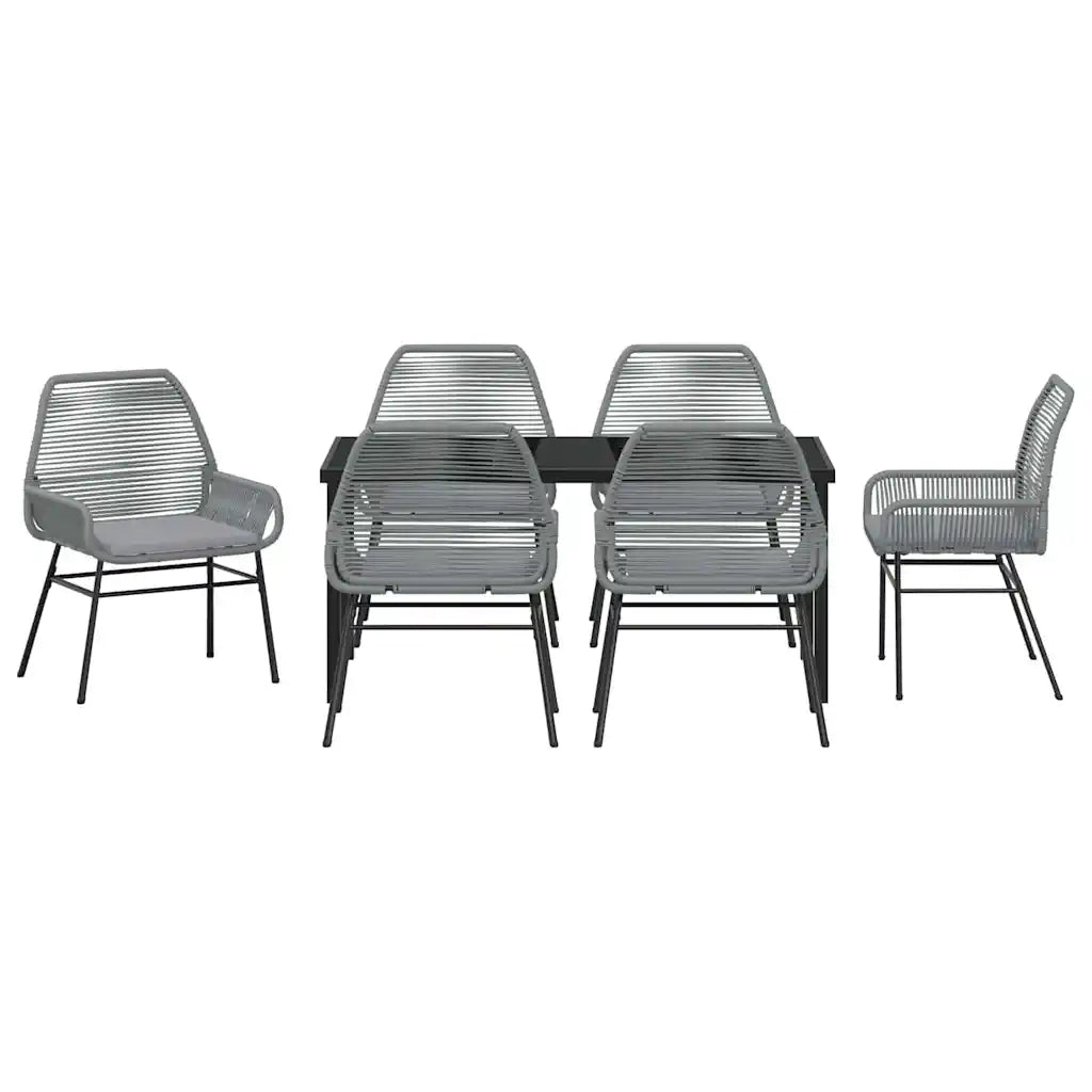Set da Pranzo per Giardino con cuscino 7 pcs Grigio polyrattan