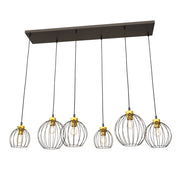 Lampada a sospensione loft nero-oro Nando 6 luci E27