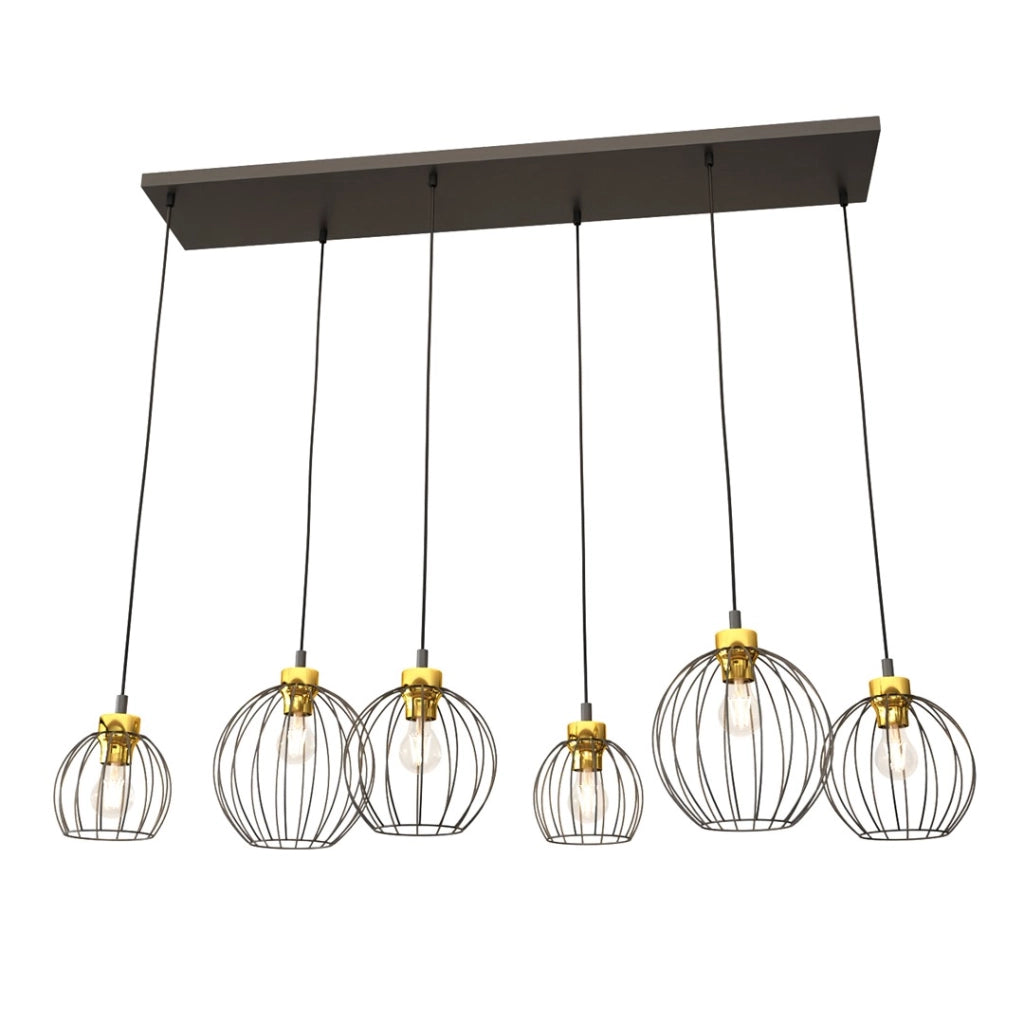 Lampada a sospensione loft nero-oro Nando 6 luci E27