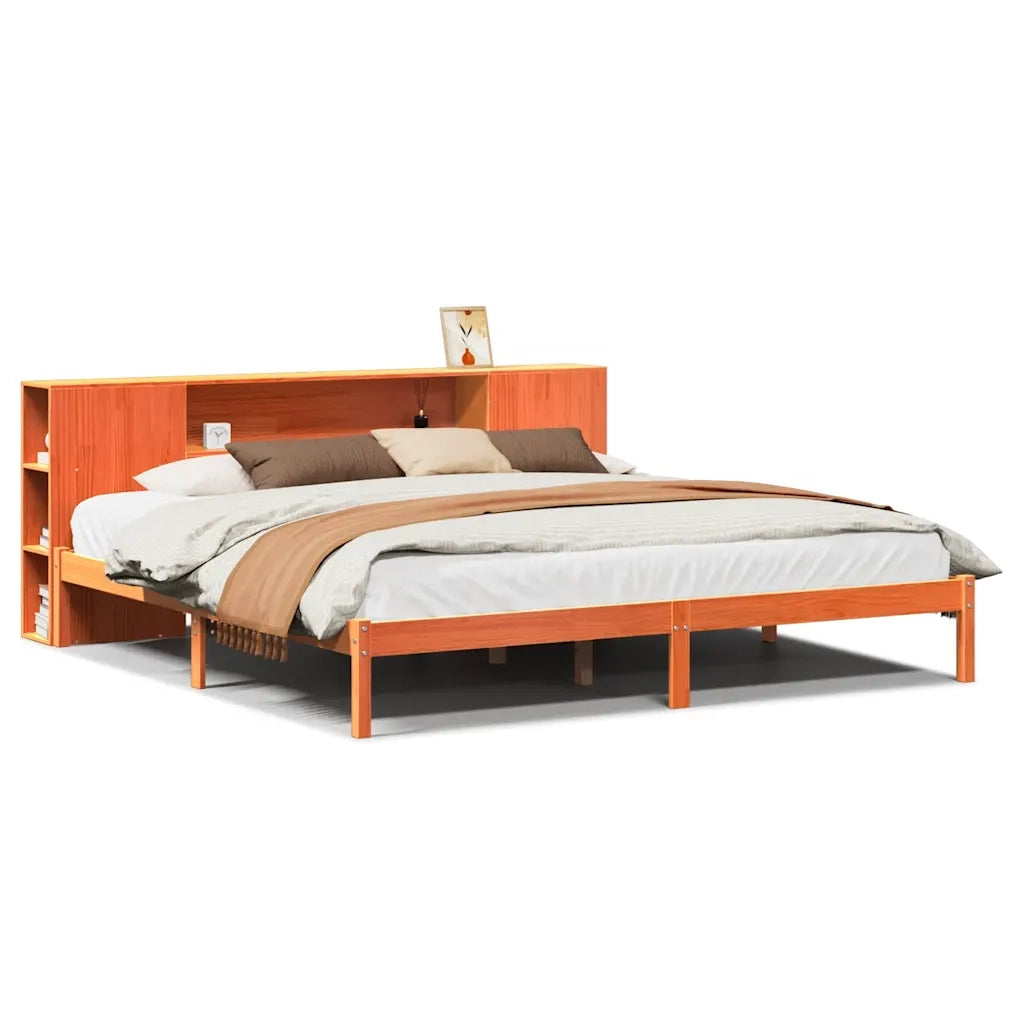 Letto matrimoniale | Letto per adulti | Letto Libreria senza Materasso Marrone Cera 200x200 cm in Pino