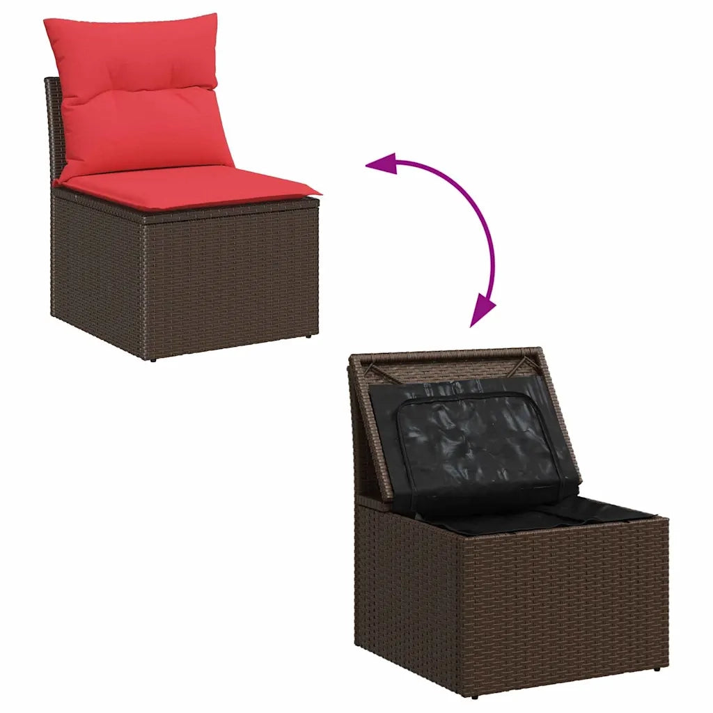 Set Divano da Giardino 7 pcs Marrone e Rosso polyrattan 3355093