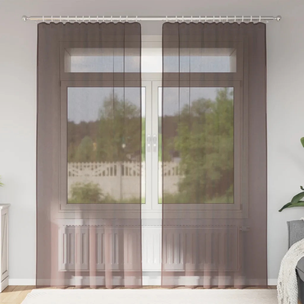 Tende in Voile con Tasche per Aste 2 pz Marrone