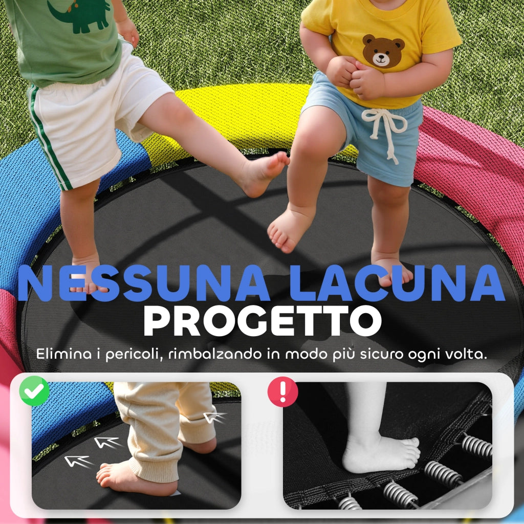 Trampolino per Bambini con Rete di Sicurezza ¨C Minimal ¨C ?160x190 cm, Multicolore