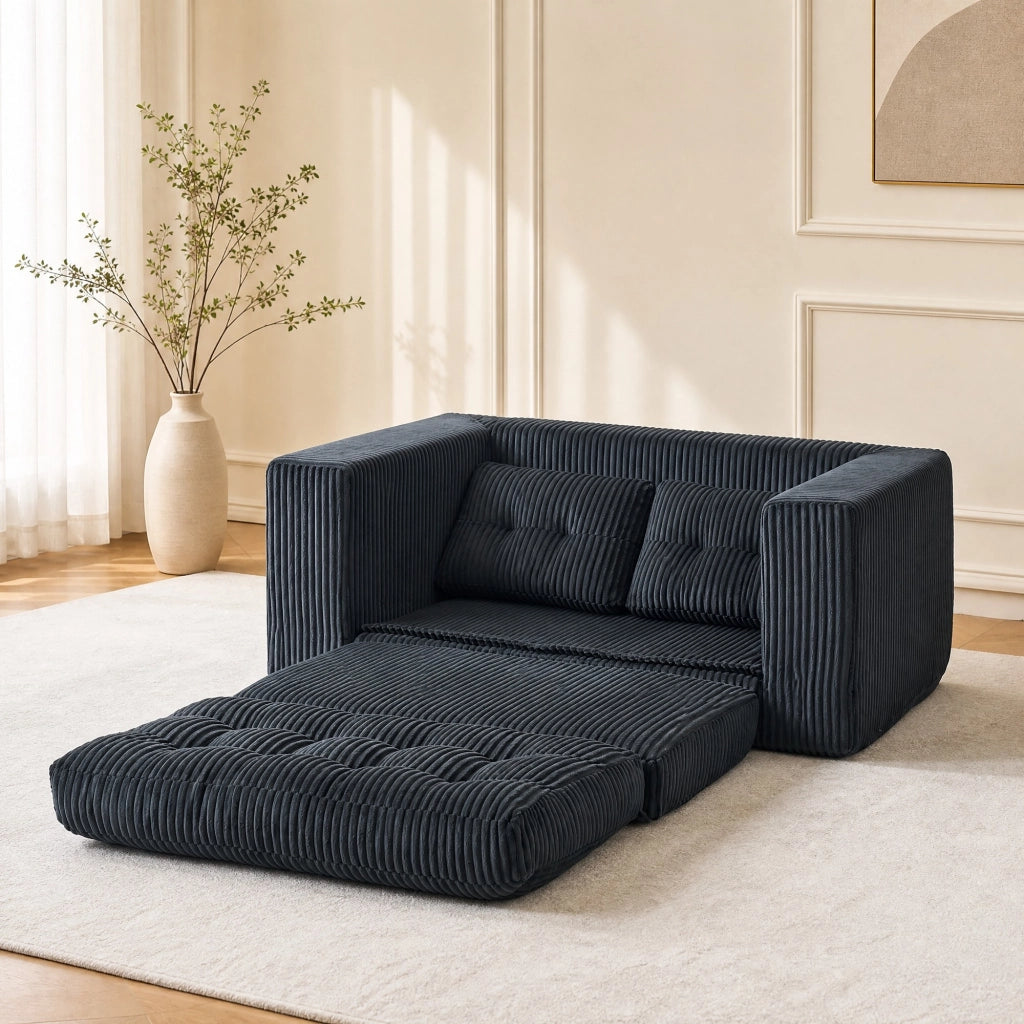 Divano letto 2 posti 2 in 1 in velluto a coste nero