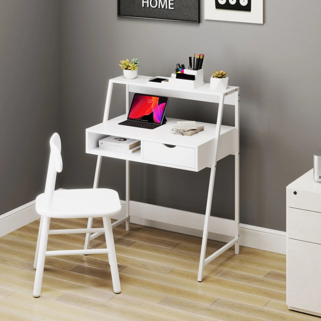 Scrivania con cassetti e scaffale ¨C Minimal ¨C bianco metallo