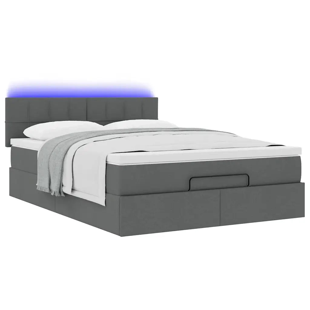 Pouf Letto con Materasso e LED Grigio Scuro 140x200 cm 3312313