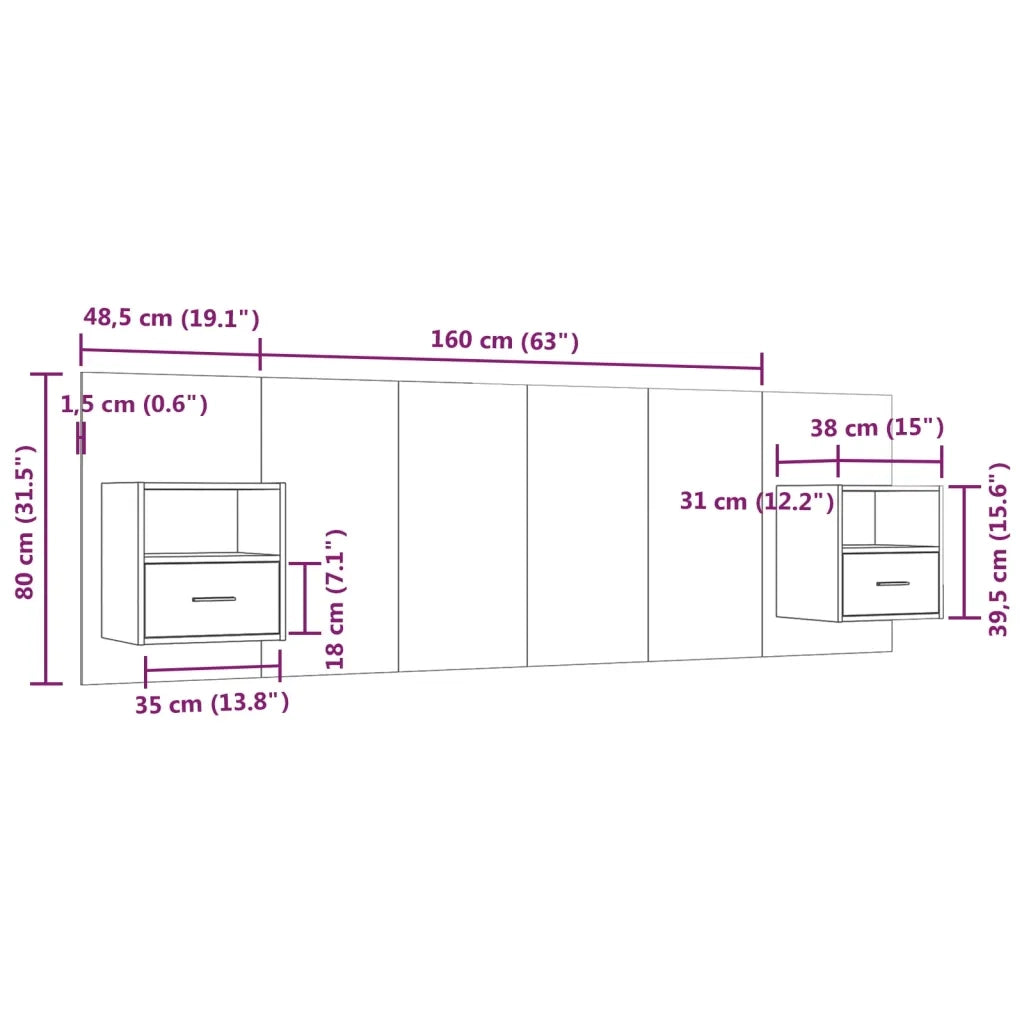 Testiera Letto con Comodini in Legno Multistrato Grigio Sonoma