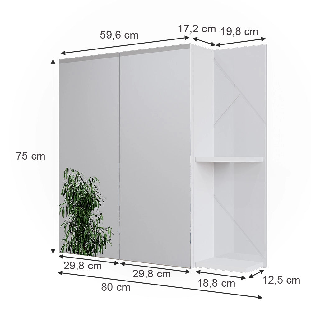 Vicco Mobile a specchio per il bagno Bianco lucido 80 x 75 cm