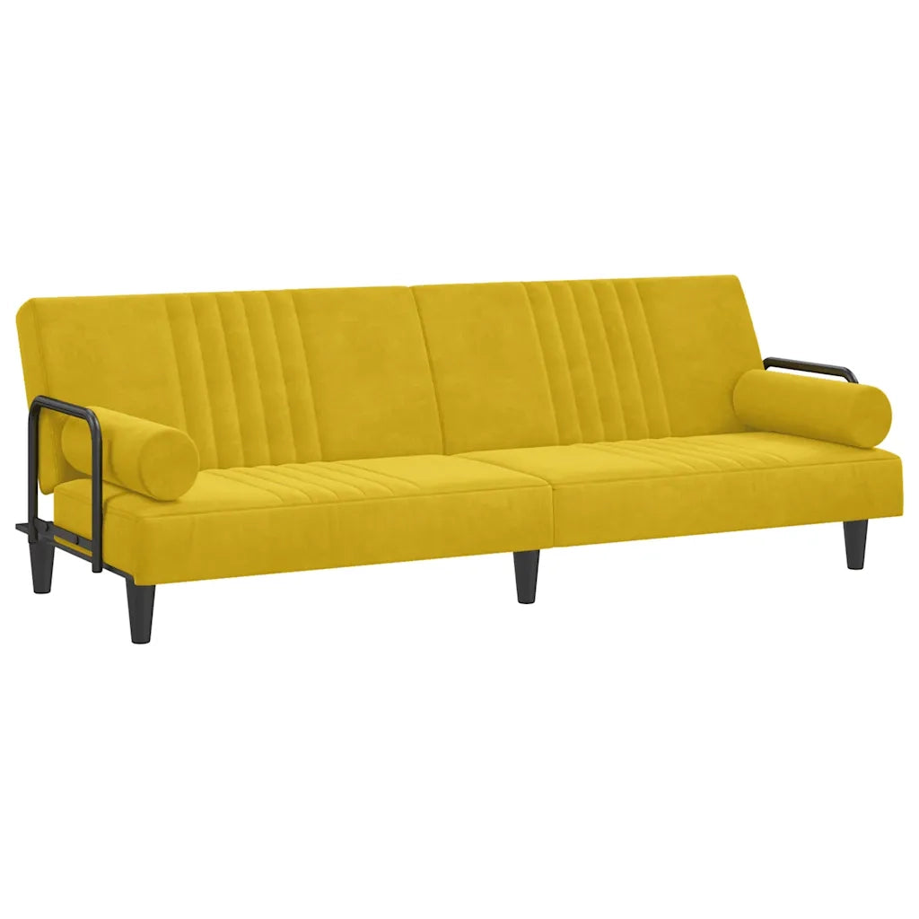 Divano Letto con Braccioli Giallo in Velluto 351899