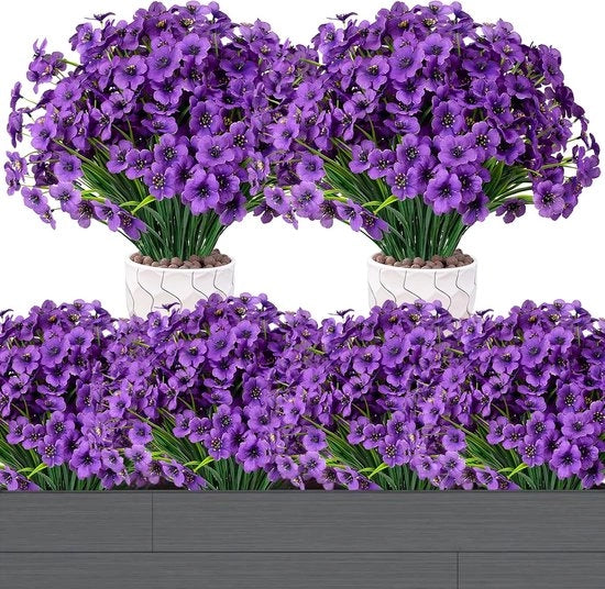 Fiori artificiali per esterno - 12 racemi di fiori finti resistenti ai raggi UV per finestre - scatole di vasi per esterno - decorazione di veranda per la primavera boquetto per vaso - viola