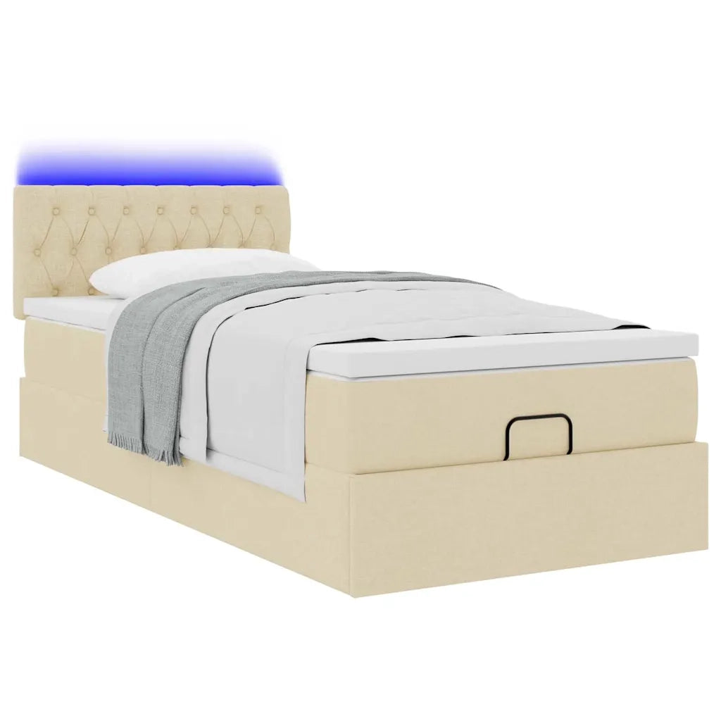 Pouf Letto con Materasso e LED Crema 90x200 cm in Tessuto 3312365