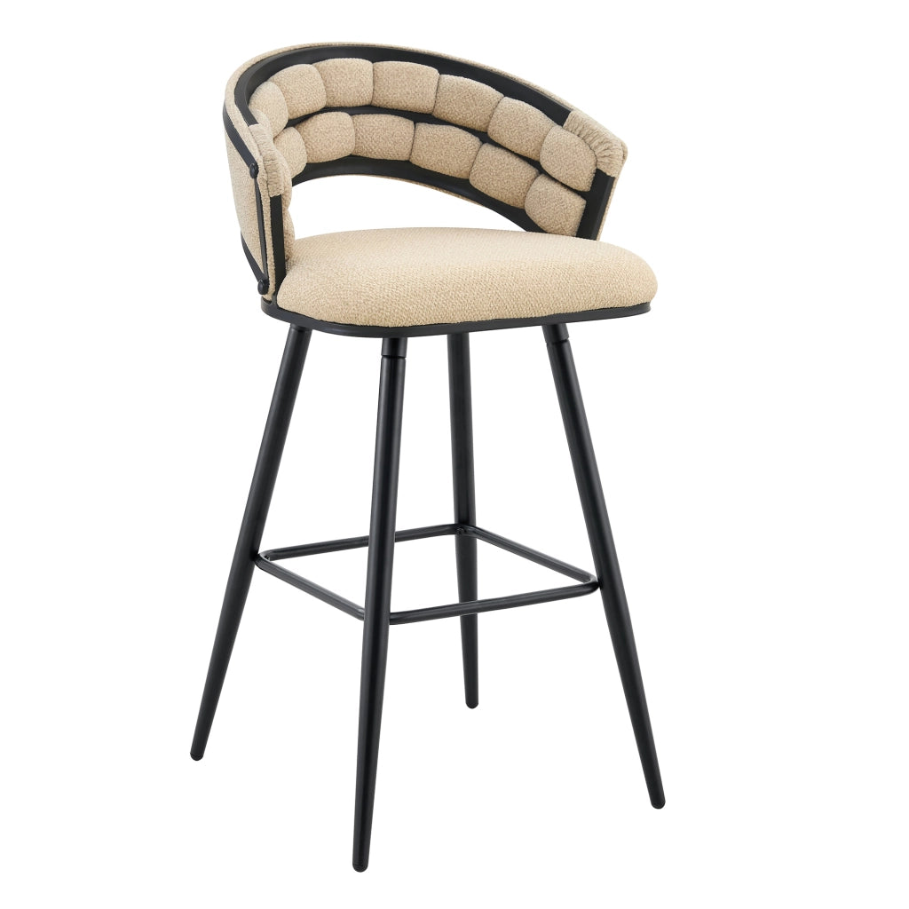 Sgabelli da Bar ¨C MINIMAL ¨C Velluto Beige, Gambe in Metallo Nero, Set 2 Pezzi