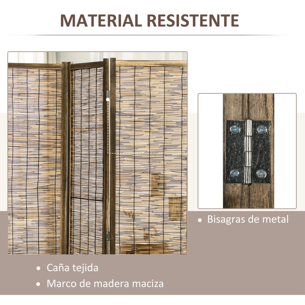 Biombo Pieghevole 4 Pannelli ¨C Minimal ¨C Legno e Canne Naturali 160x1.8x170 cm