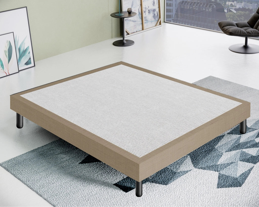 Letto Sommier Matrimoniale 160x190 Beige Rivestito - Resistente fino a 120 Kg per Persona