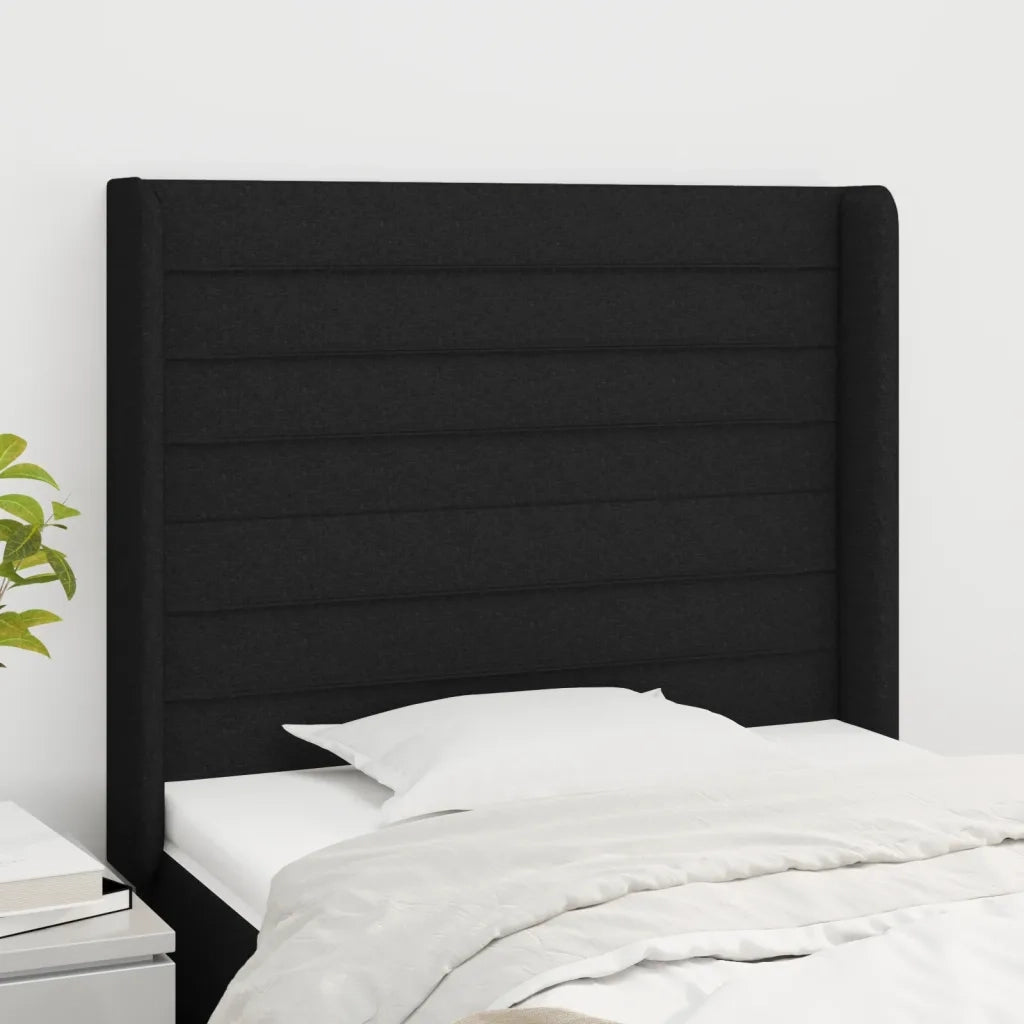Testiera ad Orecchio-Testata con Orecchie Nera 103x16x118/128 cm in Tessuto 855012