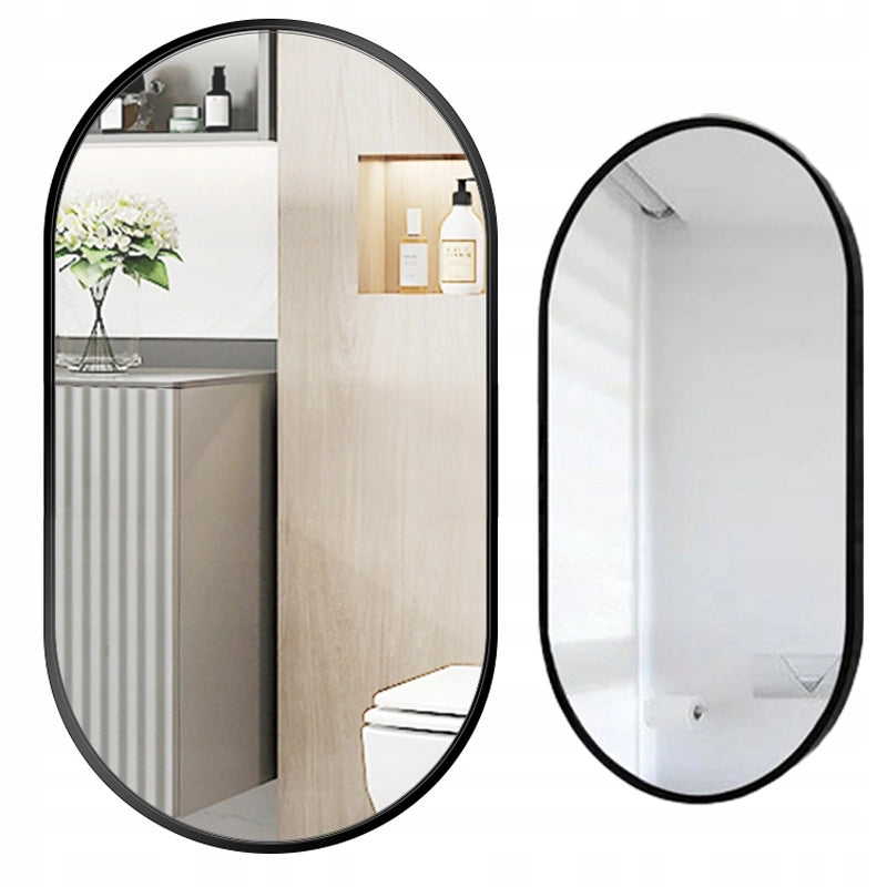 Grande specchio ovale da bagno, soggiorno, camera da letto, nero, industriale, 75x40 cm
