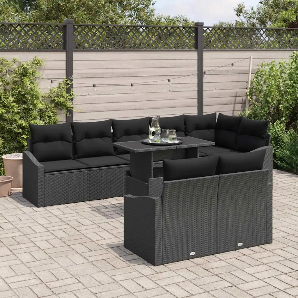 Set Divano da Giardino con cuscino con archiviazione 9 pcs Nero