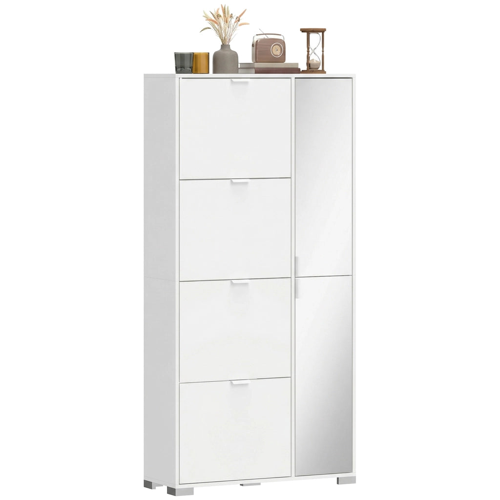 Scarpiera con Specchio e 4 Cassetti a Ribalta ¨C Minimal ¨C Bianco 80x30x100 cm