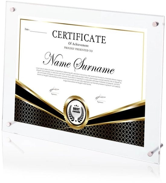 Certificato di Autenticità Transparante - Scatola Fotografica in Acrilico - Formato Quadrato - 28 x 24,1 cm - Decorazione da Scrivania - Disegno senza Cornice