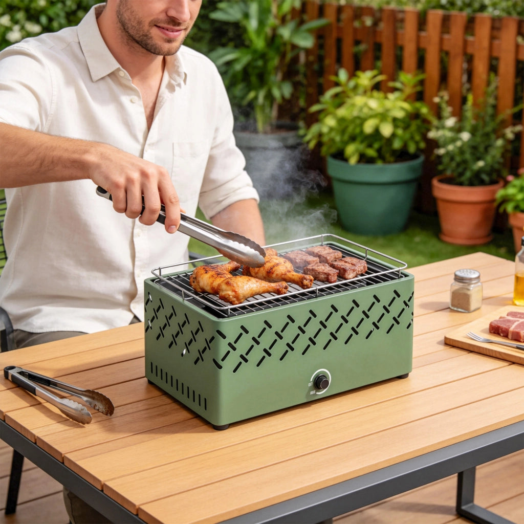 Barbecue a Carbone con Ventilatore ¨C Minimal ¨C Verde 45.5x29x21 cm