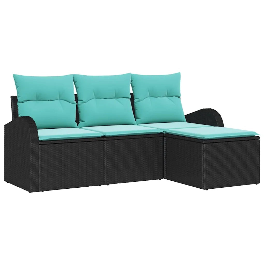Set di divani con cuscino 4 pcs Nero e Turchese polyrattan 3354665