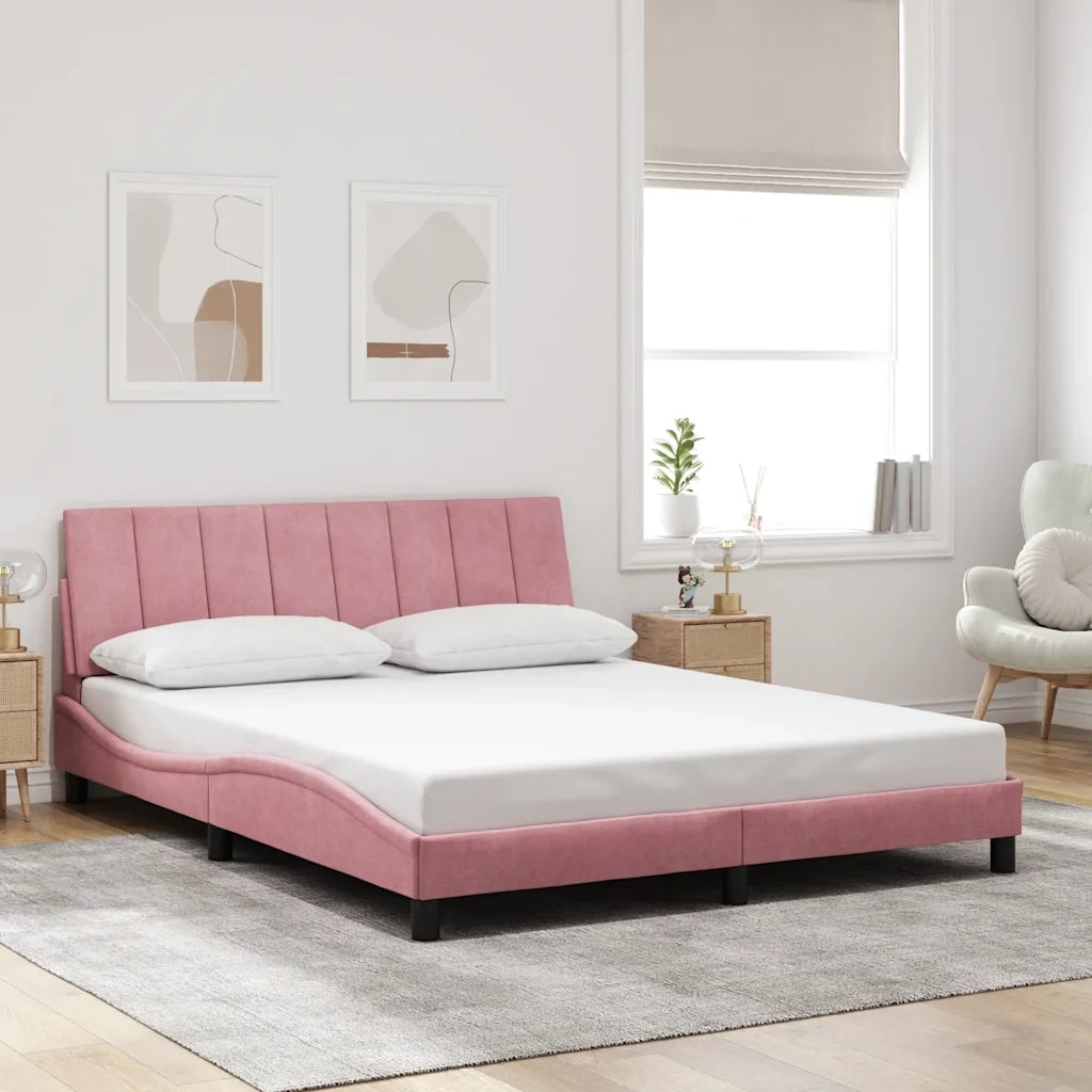 Letto matrimoniale | Letto per adulti | Giroletto senza Materasso Hanko Rosa 160x200 cm in Velluto