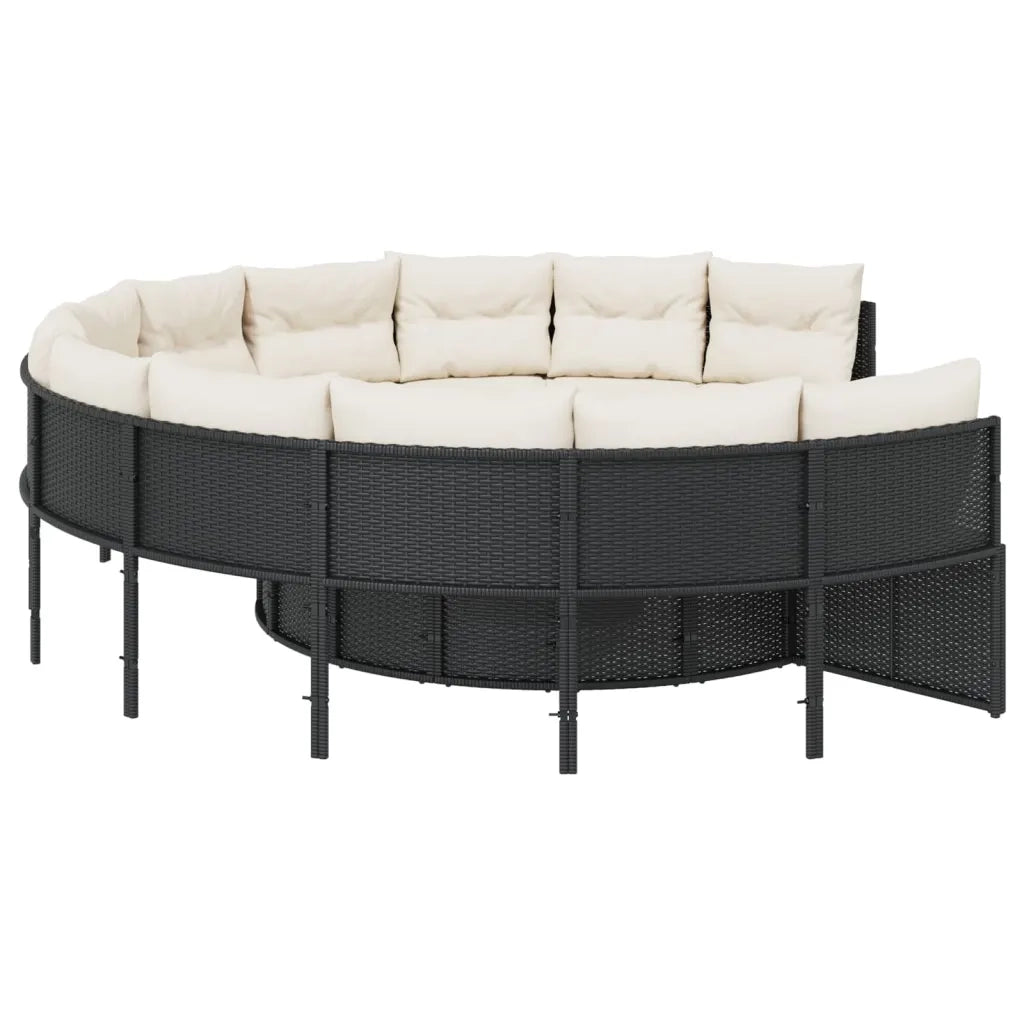 Divano Giardino con Tavolo e Cuscini Circolare Nero Polyrattan 3318548