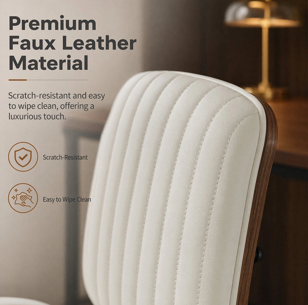 Sedia da ufficio in PU beige girevole con ruote