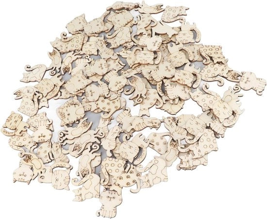 200 pezzi di lana di legno - diverse forme di animali da fattoria e piante - tagli da fai da te stesso artigianali.