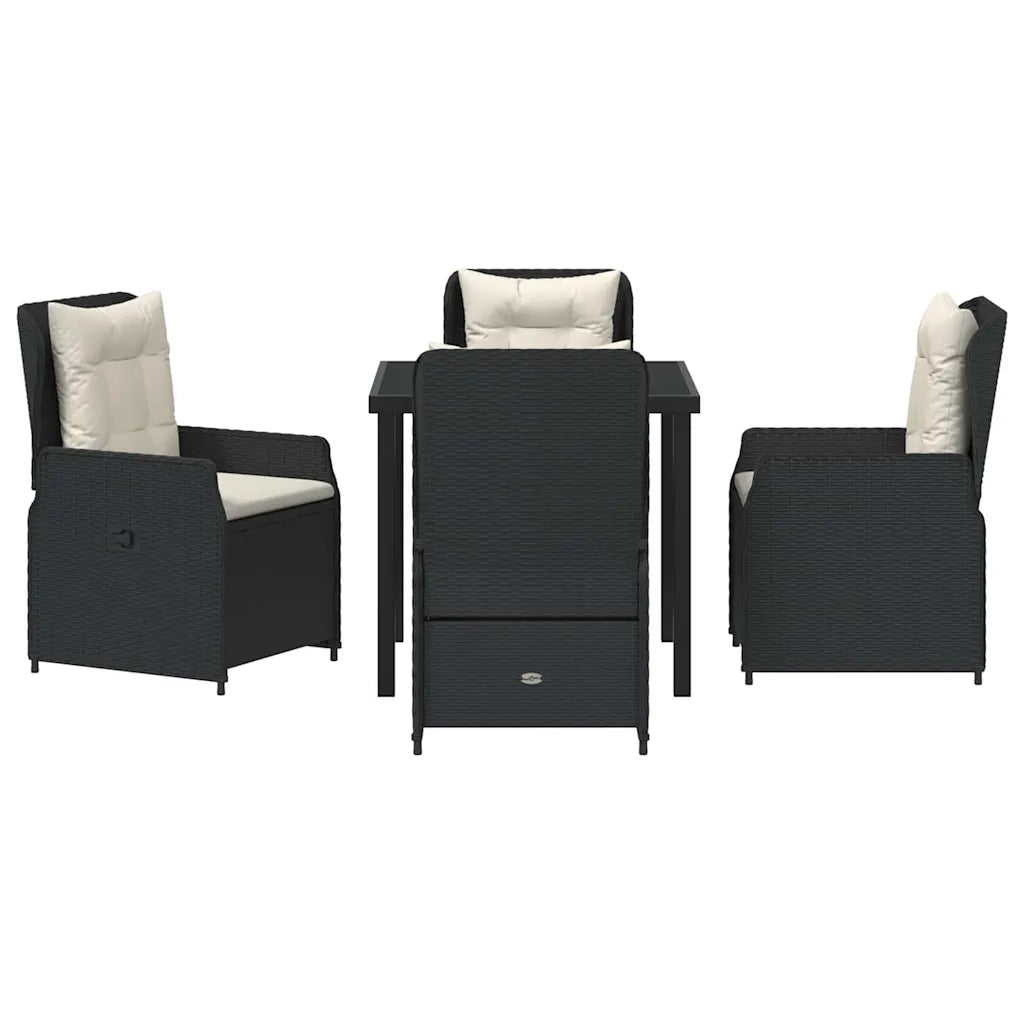 Set da Pranzo per Giardino 5 pcs Nero polyrattan