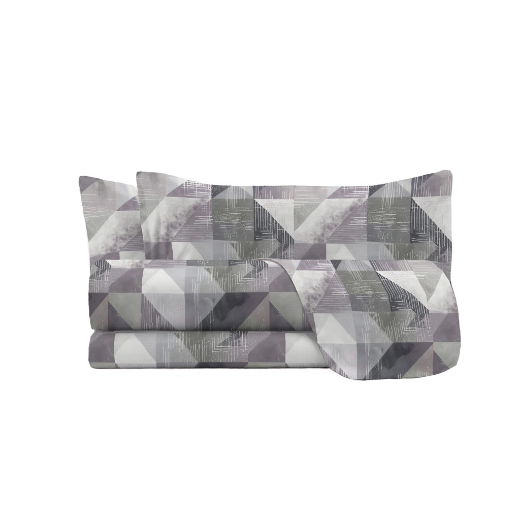 Set Lenzuola Matrimoniale con Stampa Sopra Sotto e Federe Linea River Sepik Grey