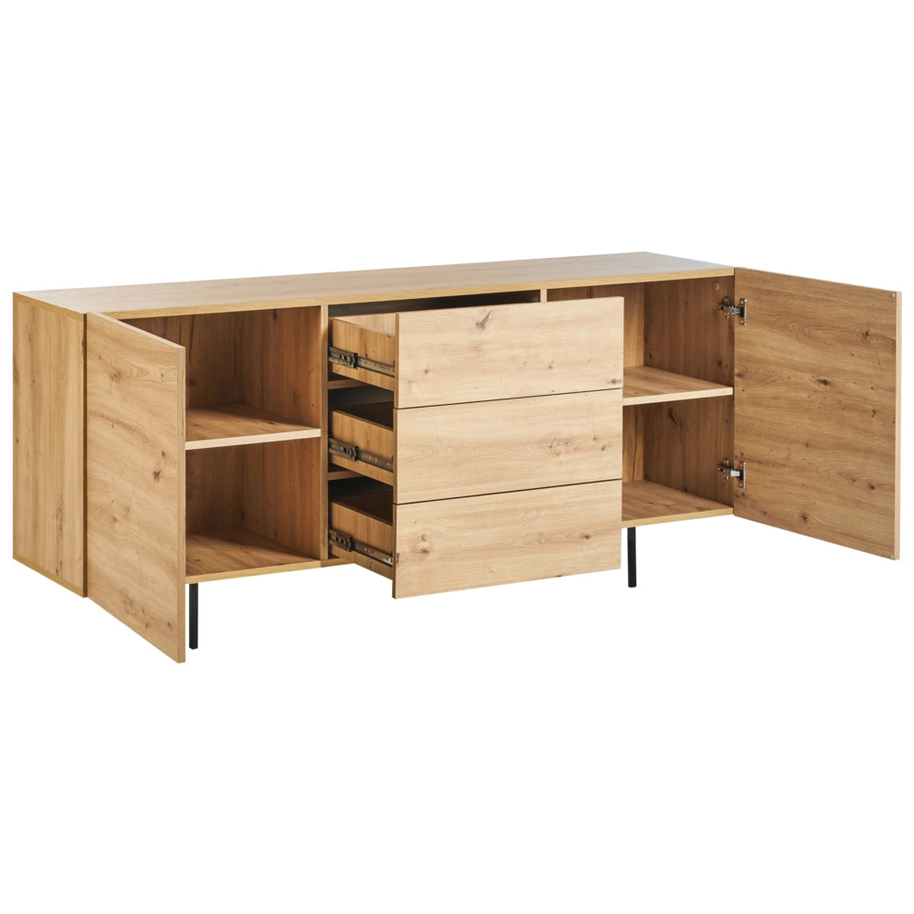 Credenza in legno chiaro 3 cassetti 2 ante stile rustico scandinavo