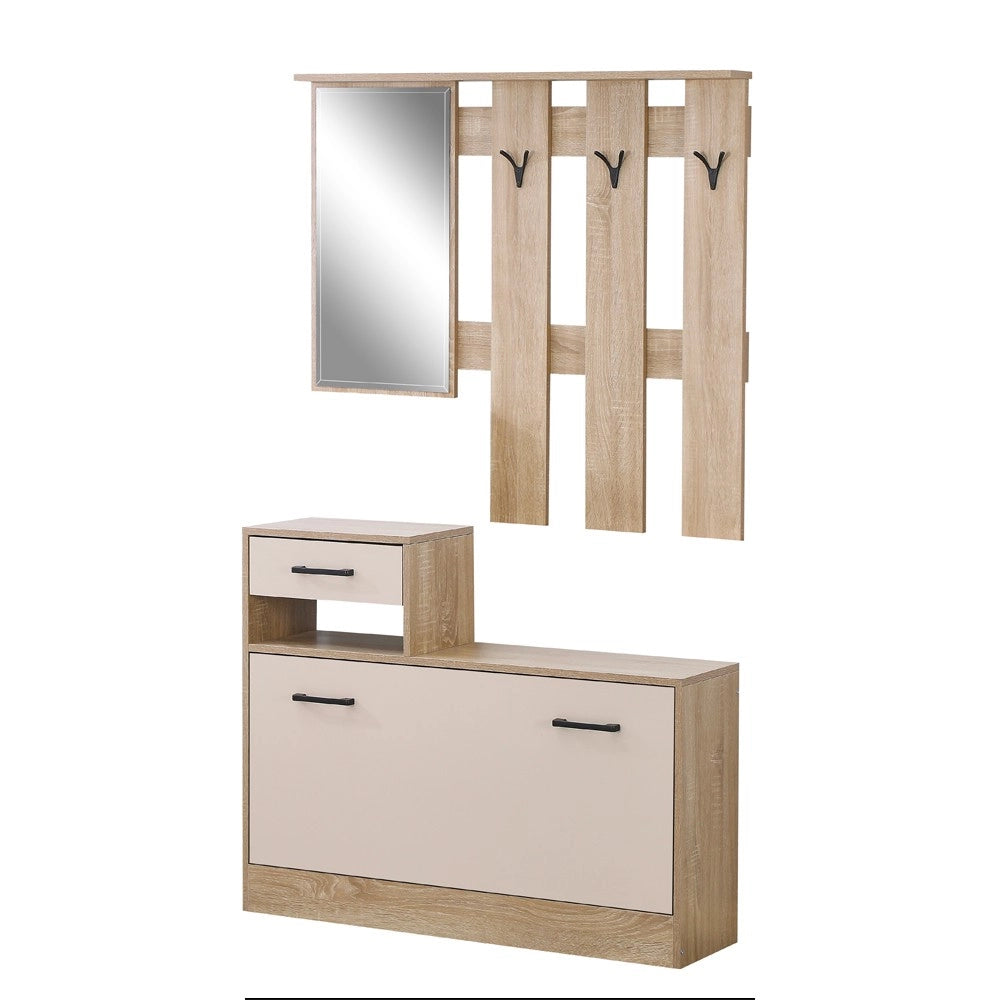 Mobile ingresso con specchio RudolfXL colore rovere e beige