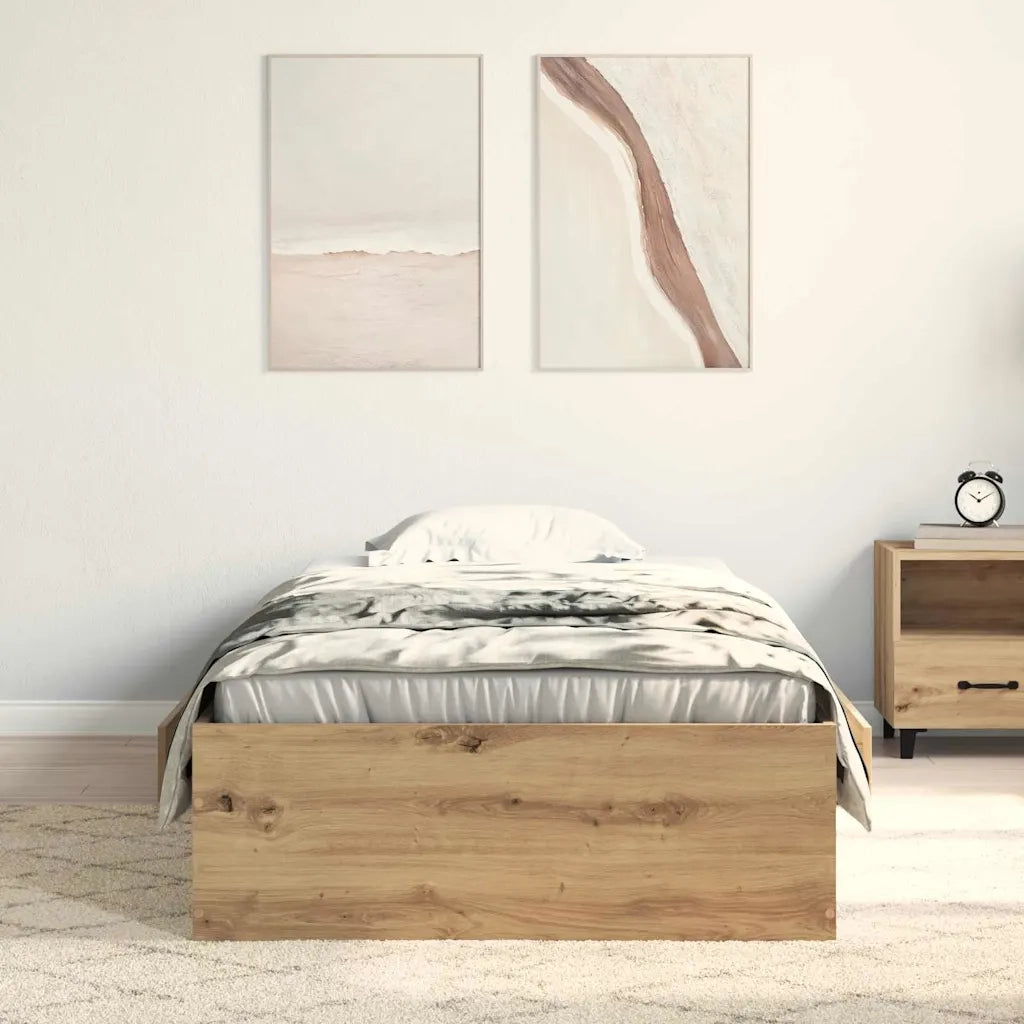 Struttura del letto con cassetto-Giroletto con contenitore-Rete del Letto Rovere artigianale 90 x 200 cm 318147