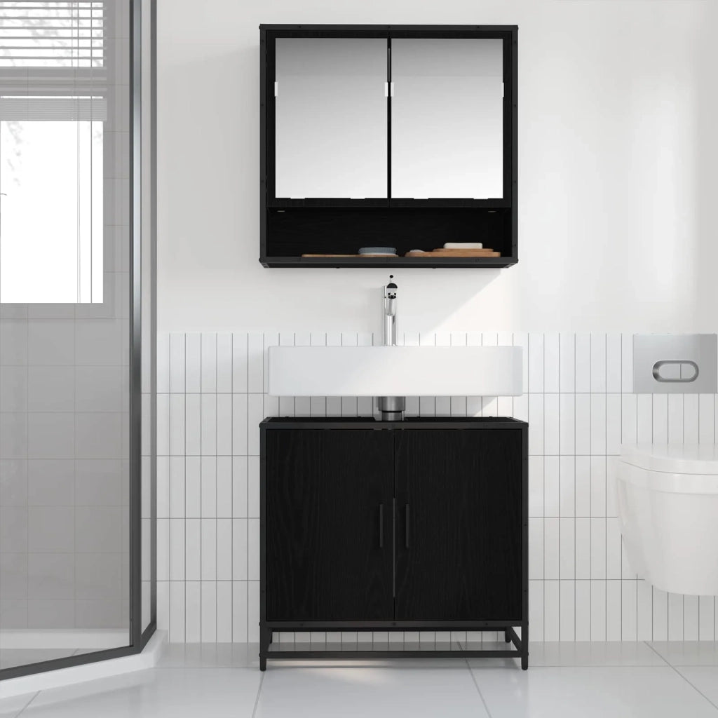 Mobile Lavabo | Armadio per Lavabo da Bagno Rovere Nero 65 x 33 x 60 cm