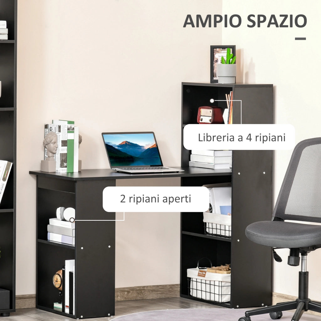 Scrivania PC in Legno con Ripiani e Cassetti ¨C Minimal ¨C 120x55x120 cm, Nero