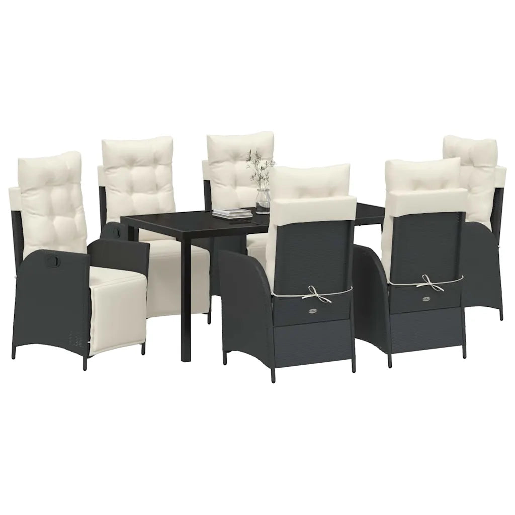 Set da Pranzo per Giardino con cuscino 7 pcs Nero polyrattan