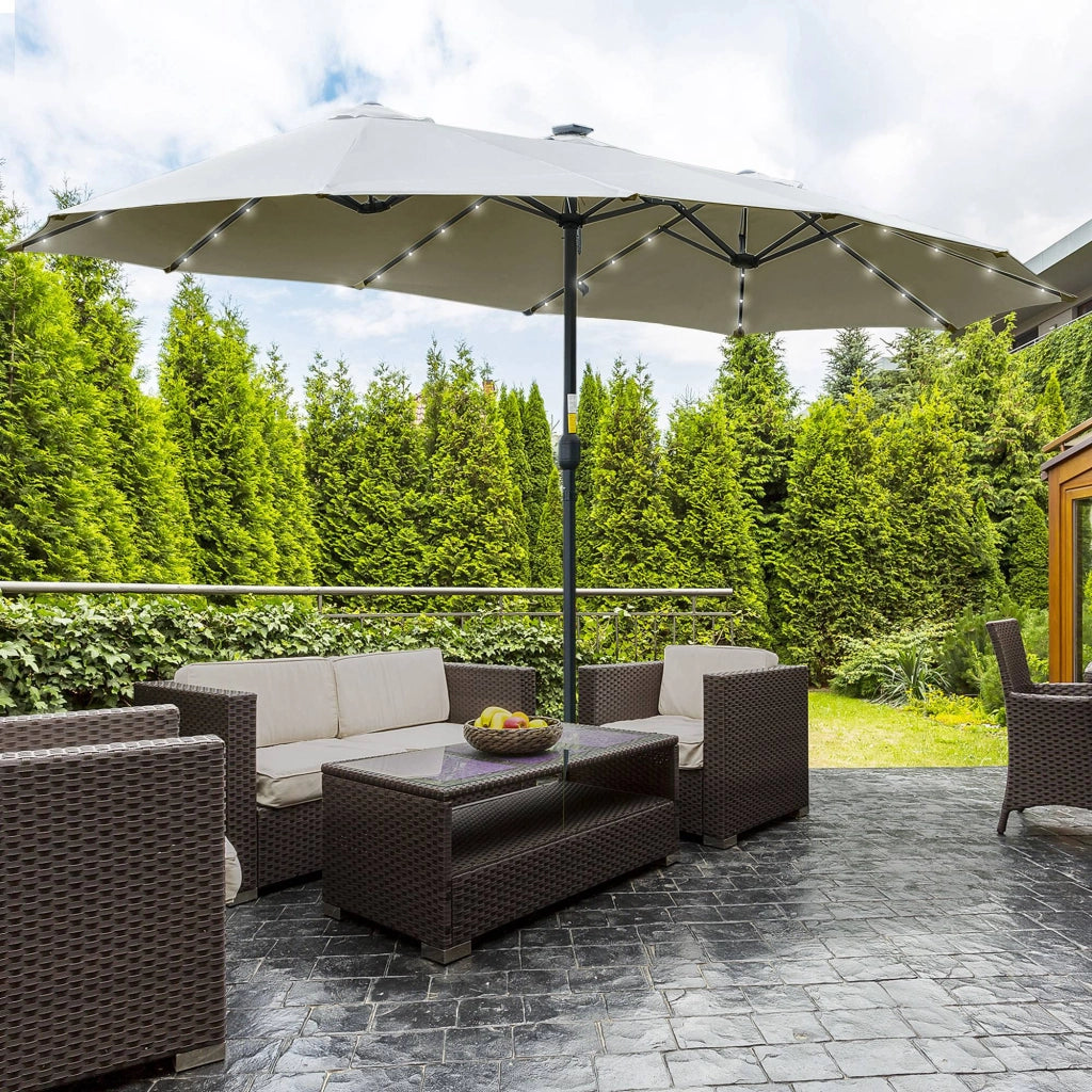 Ombrellone da Giardino Doppio con Luci LED ¨C Minimal ¨C Grigio Chiaro 4.5m