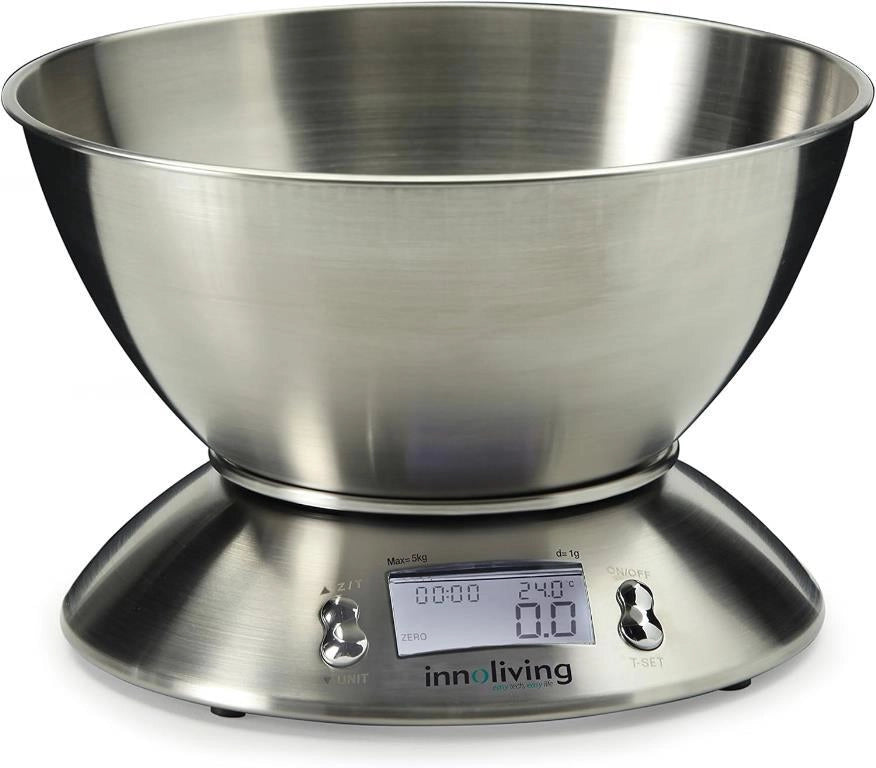 Bilancia da Cucina Digitale con Ciotola in Acciaio Max 5 kg Innoliving