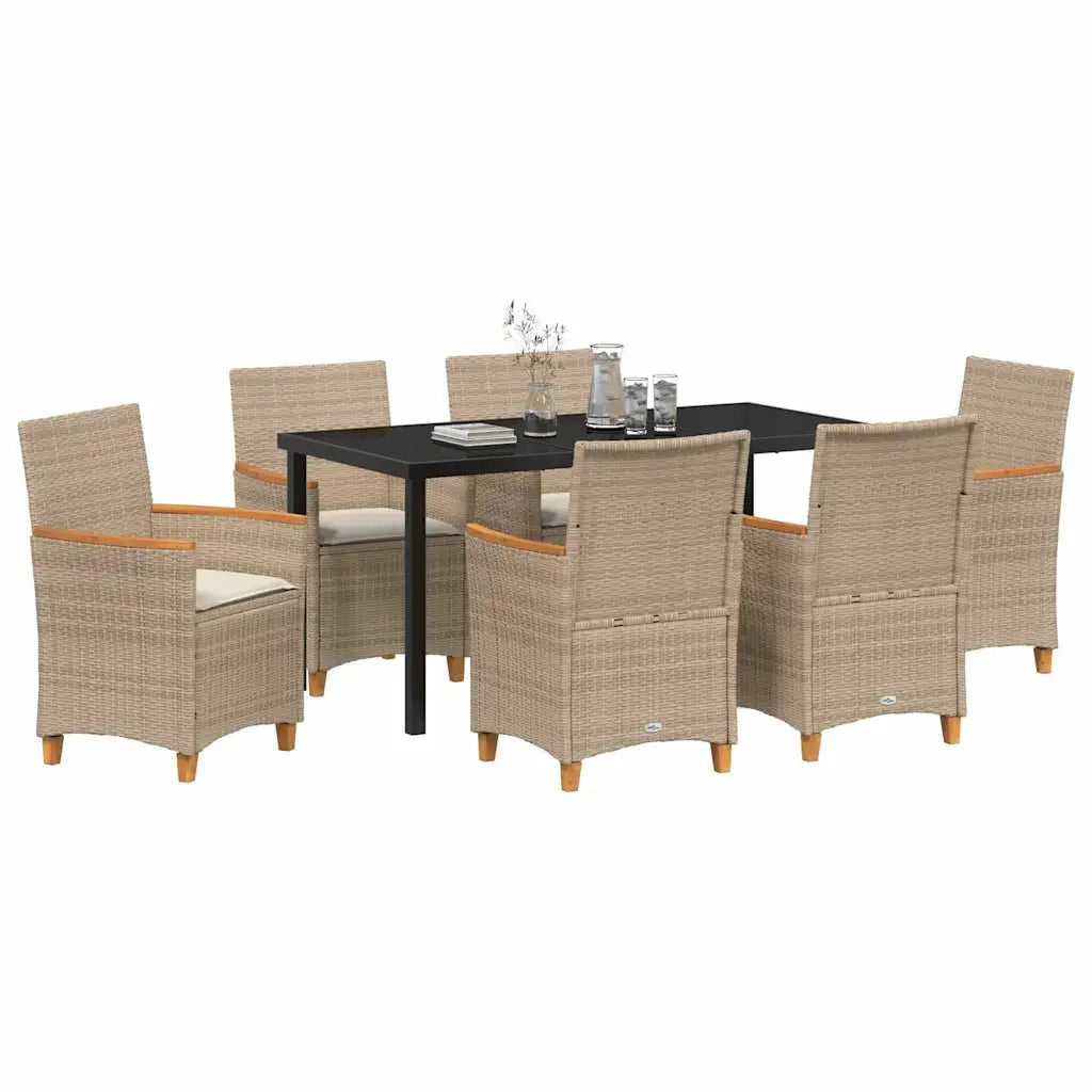 Set da Pranzo per Giardino 7 pcs Beige polyrattan
