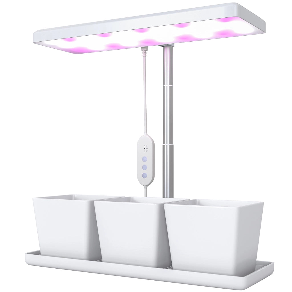 Lampade per Pianta da 30 Luci LED con 3 Vasi, Timer e Illuminazione Regolabile, 31.8x13.4x18.6-35.6 cm, Bianco