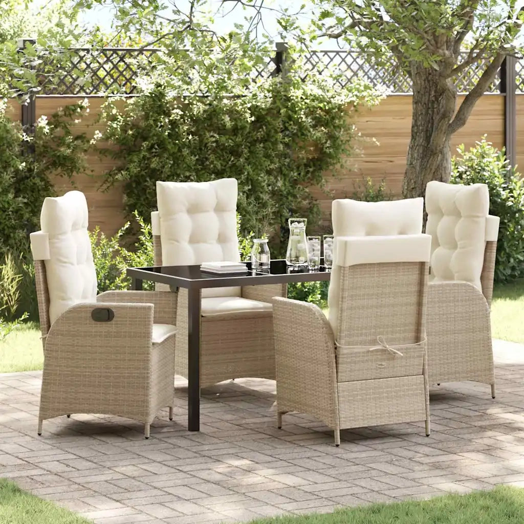 Set da Pranzo per Giardino con cuscino 5 pcs Beige polyrattan