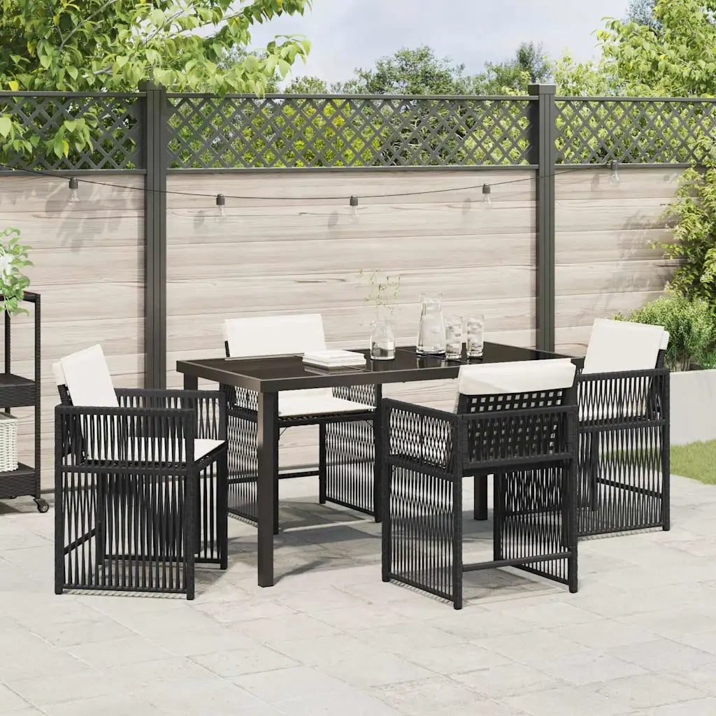 Set da Pranzo per Giardino 5 pcs Nero polyrattan